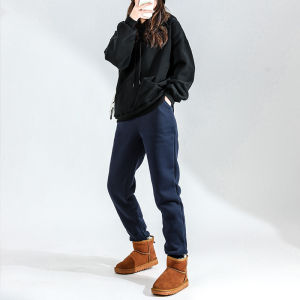 Fleece-Lined Track Pants Childrens Fall and Winter Drawstring Plus Size Loose Small Double Layer Thickened Outerwear Cotton Pants Casual Sweatpants