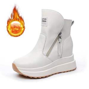 #817 New Korean Sports Fashionable Leather Height Increase Thick Soled Anti Slip High Top Ankle Zipper Boots