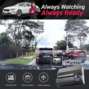 [FREE WIRE KIT] Kamatto Dashcam K30 Dual Channel 1.5K 1296P Full HD WiFi App 24H Parking Mode Screen