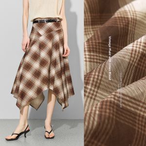 BEIQIANI | Plaid Linen Asymmetric Color Blocking A-Line Skirt