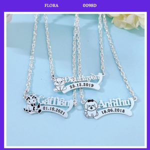 [1-2 NGÀY] FLORA 0098D - Dây chuyền liền mặt bạc ta khắc hình con giáp tên ngày sinh theo yêu cầu dành cho bé