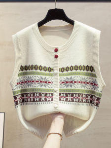 JIANDIYA | Round Neck Open Front Loose Knit Vest for Layering