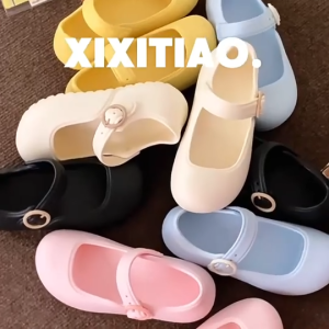 SHO-E06🍑 รองเท้าแตะแบบสวมรัดส้น สีพาสเทลน่ารักสไตล์เกาหลี รองเท้าคัชชูแฟชั่นผู้หญิง งานยาง นิ่มเบา