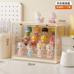 Hộp Đựng Đồ Chơi Hộp Mù AMU PIGGY Trong Suốt Chống Bụi Màu Kem Để Trưng Bày Đồ Chơi Lego Và Đồ Chơi Thu Thập