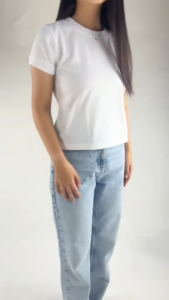 Womens Crew Neck Boxy Tee Plain Shirt T-Shirt CVC Cotton