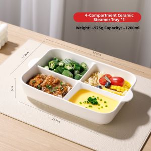Multipurpose Baby Food Preparation Ceramic Steamer Tray Divided Dish