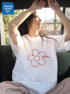 Jeanswest | White Regular Shoulder Cotton T-shirt Summer New Popular Loose