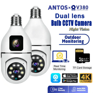 【BUY 1 TAKE 1】V380 Pro Dual Lens CCTV Bulb Camera Outdoor HD 4K Waterproof Surveillance 360 Rotation Night Vision With Two Way Audio and Speaker ip Security Cameras Human Detection Smart CCTV Camera