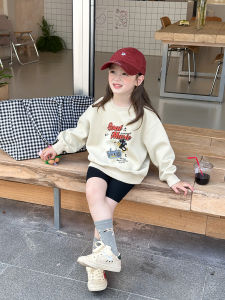 Loose Comfortable Kids Hoodie Cartoon Print Cotton Sweatshirt for Girls Autumn Wear Casual Fashionable Baby Top