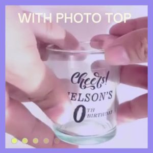 12 pcs Shot glass Souvenir Water proof - Transparent Sticker With Photo top - Wedding Souvenir - Baptismal Souvenir - Birthday Souvenir