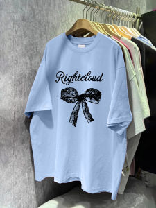 Áo Thun Tay Ngắn in Họa Tiết Thắt Nút Bướm Cổ Tròn Dáng Rộng Mùa Hè Cho Nữ Phong Cách Mới Thiết Kế Ôm Sát Cơ Thể