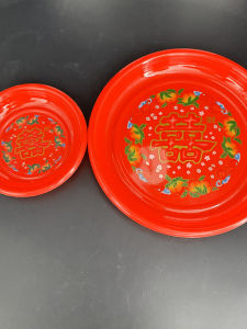 ของใช้ในสถานที่จัดงานแต่งงานจานพลาสติกตัวอักษรไฮโซสีแดงจานแดงจานใส่ผลไม้จานใส่ลูกอมจานทรงกลม