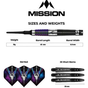 MISSION SOFT TIP DART - 18G Occult Black Coral PVD Coating 90% Tungsten Soft Darts (ARROW DART LEMBUT)