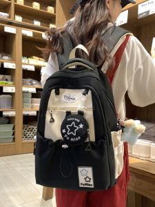 OUDENGPAI | Durable Black Large Capacity Backpack For Junior And High School Girls Water Resistant Double Shoulder Sweet College Style Nylon Bag