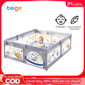 Quây Bóng Cho Bé Beige Lưới thoáng chống kẹt | Chất liệu inox + Tháo lắp dễ | Tặng 4 quà