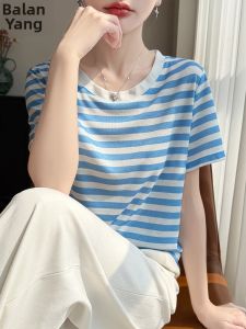 BALANYANG | Áo Thun Ngắn Tay Ôm Body Hút Ẩm Có Sọc