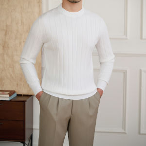Autumn and Winter Casual Breathable Round Neck Long Sleeve British Pure Color Knitwear T-Shirt