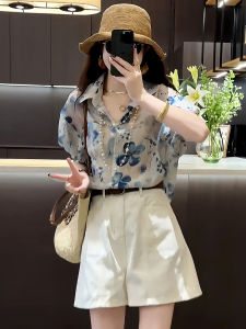 Floral Short-sleeve Chiffon Sun-protective Shirt Lightweight