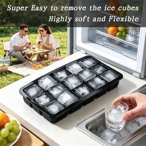 KEMORELA New 15 Grid Silicone Ice Cube Mold Big Tray Mold Ice Cube Maker Non-toxic Durable Bar Pub Wine Ice Blocks Maker