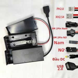 Hộp Đựng Pin 18650 Có Công Tắc 2 Khe Cắm Hộp Đựng Bằng Nhựa PVC Có Dây Đầu Cuối PH2.0 XH2.54 DC5.5X2.1 USB2.0 Để Quản Lý Pin