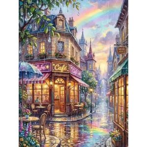 Kayou | Large Size Jigsaw Puzzle 500/1000/1200/2000 Pcs Rainy Town Cafe Puzzles for Adults Stress Relief Toys Gift Home Decor