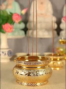 กระถางธูปเซรามิก บว์แดงมงคล งานแท้ งานละเอียด เกรดพรีเมียม สีทอง เซรามิค พรีเมี่ยม สีทองทราย ทรายแก้ว อักษรจีน เกรดส่งออก