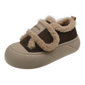 Womens Velcro Cotton-Padded Shoes with Muffin Bottom Winter Fleece-lined Thickened 2024 Winter New Arrival One Pedal Loafer Bread Shoes Tide