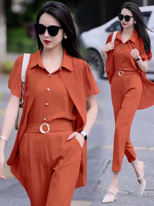 ชุดสองชิ้นลำลองฤดูร้อนปี 2024 ดีไซน์ใหม่ เอฟเฟกต์กระชับสัดส่วน ชุดสองชิ้นแฟชั่น ชุดทำงานผู้หญิง ชุดทำงานสไตล์เกาหลี