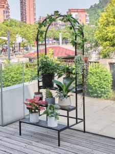 Outdoor Iron Art Archway Multi-layer Rose Flower Stand Plant Rack Balcony Climbing Vine Ladder-style Courtyard Storage Shelf
