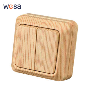 Wood Button Light Switch Flame Retardant Wall Mounted EU Standard 2 Gang 1 Way Spray Plastic On/Off Classic Surface Switch Way