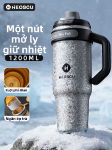 HEOSCU | Bình nước giữ nhiệt nóng lạnh có ống hút Titanium cho tập gym xe hơi ngoài trời dành cho nam