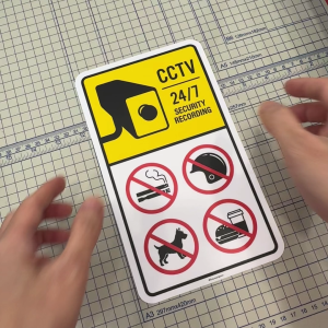 CCTV No Smoking Helmet Dog Pet Food Drinks Beverages. Sticker Sign Signage Notice Label. Warning Caution Prohibition