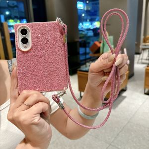 szhaiyu | Fashion Glitter Phone Case With Lace Pattern Leather For Samsung Z Fold 8 Wide Shockproof Axis protection Strap Slim fit Cover