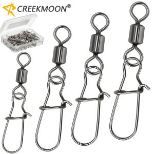 50pcs/box Heavy-Duty Ball Bearing Fishing Swivels Snaps with 8-Shaped Swivel Rings Stainless Steel for Saltwater Lure Connector