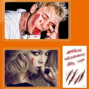 3D Fake Scar Tattoos Sticker Body Face Realistic Scab Temporary Tattoos Halloween Horror Wound Bloody DIY Makeup Stickers