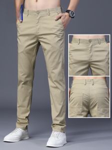 ROMON | Lormen Mens Casual Pants Summer Thin Loose Straight Business Khaki Pure Cotton Elastic Long Trousers Fashionable City Style