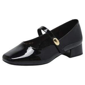 Josiny | Black French Retro Buckle Strap Chunky Heels Mary Janes