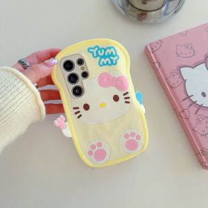 Sanrio | 3D Cartoon Bread Hello Kitty Phone Case For Samsung Galaxy S26 S25 S24 S23 S22 S21 Plus Ultra FE A33 A16 A15 A14 A24 Phone Cover