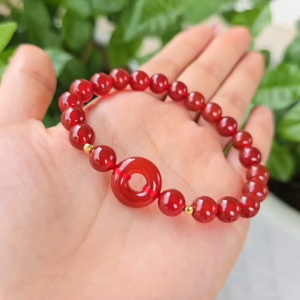 Q1983 Vòng Ngọc Agate Đỏ 8li mix đồng điếu Hippy Ngọc Agate Đỏ bi v10k cho Hỏa và Thổ - Phong Thuỷ TUDO P