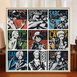 One Piece Nine Grids DIY Digital Painting Handmade Color Filling Acrylic Oil Paint Drawing Black And White Style Samurai Theme
