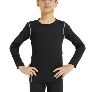 Long Sleeve Compression T-Shirt for Boys & Girls Moisture Wicking Crew Neck Soccer Shirt for Practice Performance