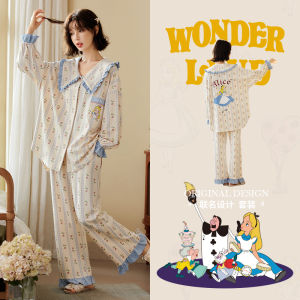 Gong Die [Light and Soft] Disney 7A Antibacterial Alice Pajamas Womens Spring & Fall Long Sleeves Pure Cotton Homewear Suit