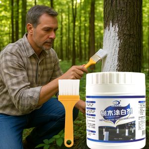 สีทาต้นไม้สีขาว - ออลอินวัน - ป้องกันความเย็น - ปกป้องต้นไม้จากความเย็น - ติดทนนาน สำหรับลำต้น กิ่ง ราก ใช้งานง่ายด้วยแปรง