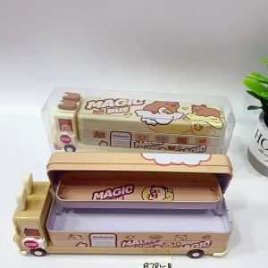 3 Layers large capacity Capybara Cartoon Bus Pencil Case Boy Girl Kawaii Pencil Cases with pencil sharpener Kids Pen Bag Large Big Stationery School Students Supplies Gift