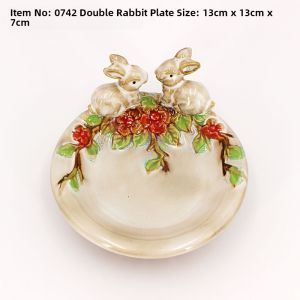 European Style Ceramic Leaf Soap Dish Country Rabbit Home Decoration Ornaments Retro Storage Soap Tray Soap Box for Bathroom