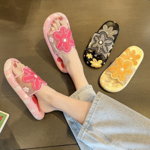 Sweet Floral Summer Slippers Womens Beachwear Anti-Slip Soft Bottom Flat Sandals Comfortable Slip-On PVC Roman Style Slippers