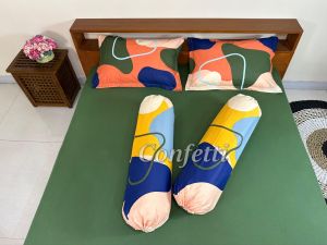 Sprei Kaos Confetti Karet Keliling + Sarung Bantal Guling Katun Motif Jannet