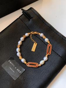 CAFFTI | Natural Freshwater Pearl Red Enamel Bracelet