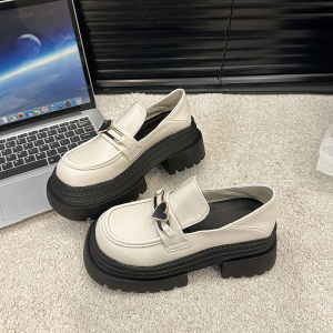 Womens Fashion Thick Bottom round Toe High Heels Single Shoes Spring New Style Comfortable All-Match British Style Leather Shoes