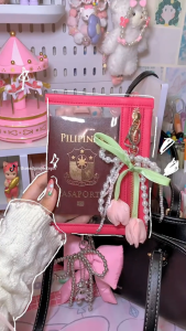 THREAD PROJECTS VK Flat Pouch – Fuchsia Pink Leather Clear PVC Passport & Passbook Holder Travel Document Zipper Bag